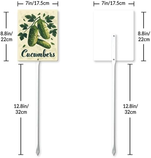 Uptell Vintage Vegetable Signs for Garden with Stake Cucumber Yard Sign Vegetable Garden Label Stakes Plant Markers for Outdoor Plants Waterproof 8.8x7inch