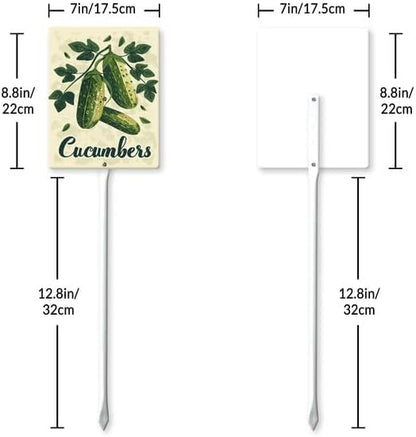 Uptell Vintage Vegetable Signs for Garden with Stake Cucumber Yard Sign Vegetable Garden Label Stakes Plant Markers for Outdoor Plants Waterproof 8.8x7inch