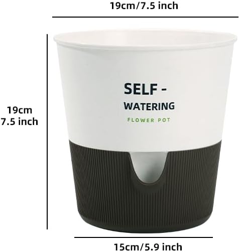 5/6.5/7.5 Inch Self Watering Pots for Indoor/Outdoor ,4 Pack plastic Planters for Indoor Plants with Drainage Holes and Saucers, Modern Decorative Flower Pot for Plants (White, 7.5-Inch, 4-Pack)