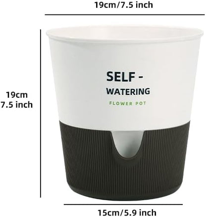 Flower and Plant Pot, Self Watering Plastic Plants Planter with Drainage Holes and Saucers, Modern Outdoor Indoor Decorative Flower Pot for Plants, Flowers, Herbs, Succulents (White, 7.5 inch)