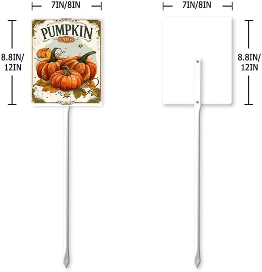 Bidesign (8X12) IN Pumpkin Aluminum Vegetable Garden Sign With Stake Plant Marker Vegetable Garden Stake With Vegetable Name For Nursery Vegetable Garden Fence Decoration Outdoor