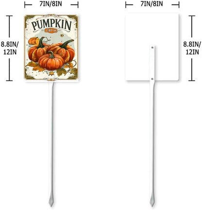 Bidesign (6X4.6) IN Pumpkin Aluminum Vegetable Garden Sign With Stake Plant Marker Vegetable Garden Stake With Vegetable Name For Nursery Vegetable Garden Fence Decoration Outdoor