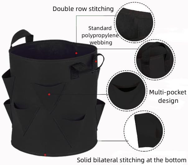 6 Pack 10 Gallon Strawberry Grow Bags Strawberry Planter with 8 Side Grow Pockets Re-usable Vertical Strawberry Grow Bag with Handle for Vertical Gardening