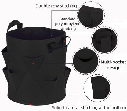 6 Pack 10 Gallon Strawberry Grow Bags Strawberry Planter with 8 Side Grow Pockets Re-usable Vertical Strawberry Grow Bag with Handle for Vertical Gardening