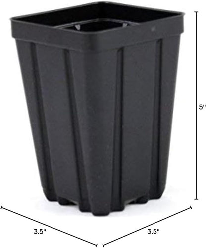 Square Greenhouse Pots 3.5 inch x 5 inch- Black - Plastic - Deep - Qty 100 by Growers Solution