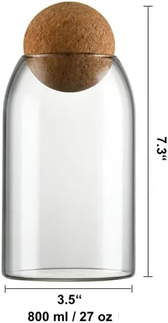 Glass Terrarium with Airtight Wood Lid (Ball Cork) | Closed Terrarium Planter | Clear Glass Bottle Jar Container | 800ml / 27oz | Moss Terrarium Jar | Indoor Ecosystem Decoration Gifts (Only Jar)