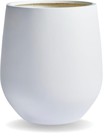 16.5" H x 15" D Corso Fiberstone Round Tapered Planter with Drainage Hole, Smooth Finishes, Weather Resistant for Indoor & Outdoor Use, Included 2 Extra Coco Mats (White, 11.5" Pot Opening)
