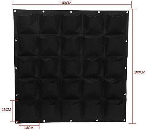 Yosoo 25 Pockets Planting Bags Wall Hanging Gardening Planter Outdoor Indoor Vertical Greening Grow Bags Flower Growing Container, Black