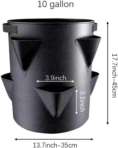 6 Pack 10 Gallon Strawberry Grow Bags Strawberry Planter with 8 Side Grow Pockets Re-usable Vertical Strawberry Grow Bag with Handle for Vertical Gardening