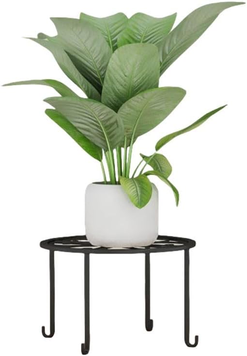 9-1/2 Inch Diameter X 5 Inch High Metal Potted Plant Stand - Rust Proof Wrought Iron Short Flower Pot Bracket Tripod Floor Dish Decorative Pot Holder (Black)
