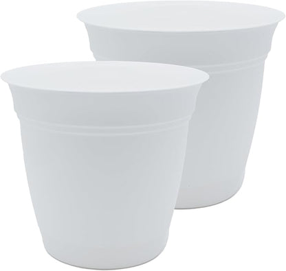 The HC Companies 12 Inch Eclipse Round Planter Pots with Drainage Holes & Attached Saucer, Lightweight UV-Resistant Plastic Indoor & Outdoor Planters, 2-Pack Flower Pots for Garden & Home Decor, White