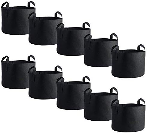 Aeration Planting Pot, 7Gallon/10Gallon Round Planting Grow Bags Aeration Fabric Pots with Handles Garden Potato Vegetable Flower Root Container Bonsai Pot (5Pack-10GAL)