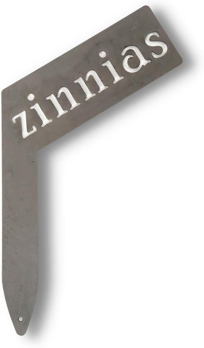 Planter Size Small Metal Garden Plant Vegetable Flower or Herb Markers 13.5 Inches Tall (zinnias, Raw, Unfinished Steel)