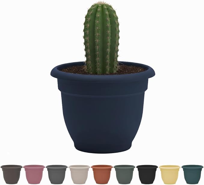 Bloem Ariana 8" Navy Round Self-Watering Resin Planter Pot - Rolled Rim Indoor and Outdoor Gardening Planter