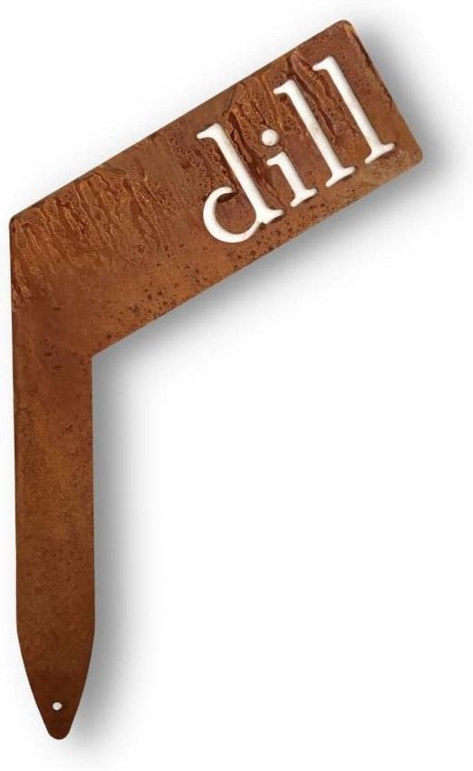 Planter Size Small Metal Garden Plant Vegetable Flower or Herb Markers 13.5 Inches Tall (dill, Naturally Rusted)