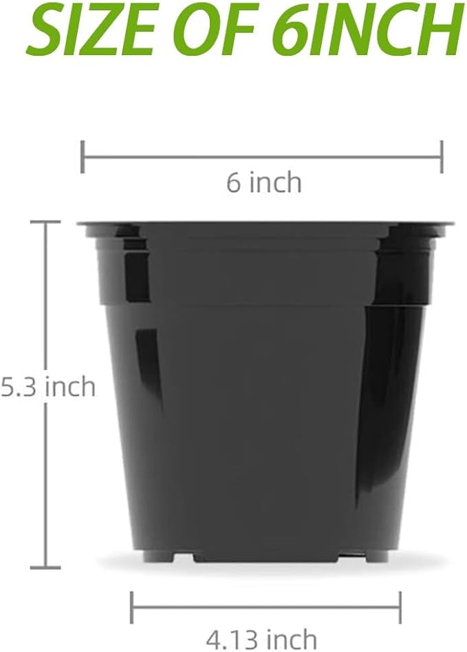 25 Packs 4 5 6 Inch Nursery Pots Round Flower Pots Decorative Plastic Pots for Plants with Drainage Hole Seed Starting Pots for Seeding, Succulent(6 Inch, Black)