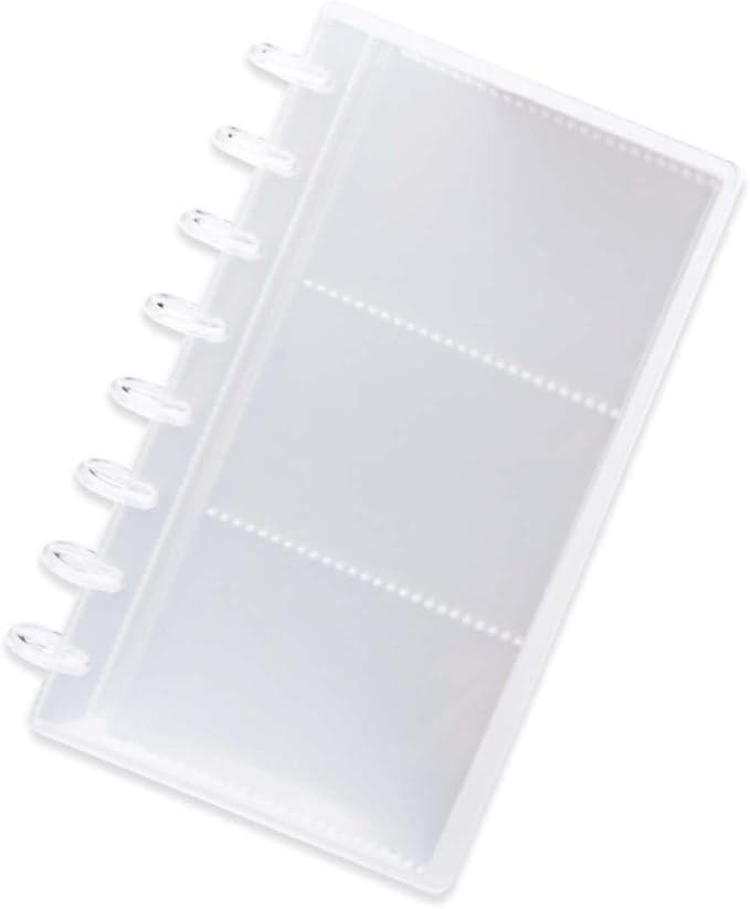 Discbound Photo Album with Clear PET Cover 20 Sheets Clear PP Sleeves 8 Discs Bound Organizer Left Side Open Pockets for Cash Money Stickers Photos Cards (8 Rings 3 Pockets)