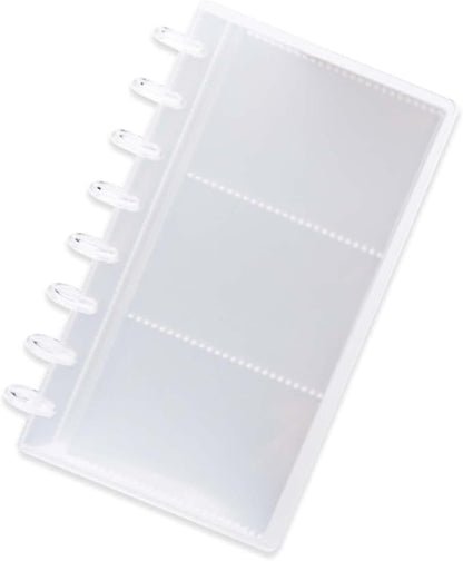 Discbound Photo Album with Clear PET Cover 20 Sheets Clear PP Sleeves 8 Discs Bound Organizer Left Side Open Pockets for Cash Money Stickers Photos Cards (8 Rings 3 Pockets)