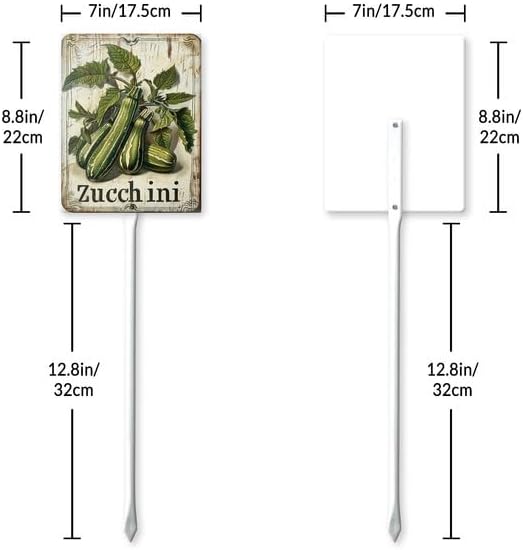 Uptell Vintage Vegetable Signs for Garden with Stake Zucchini Yard Sign Vegetable Garden Label Stakes Plant Markers for Outdoor Plants Waterproof 8.8x7inch