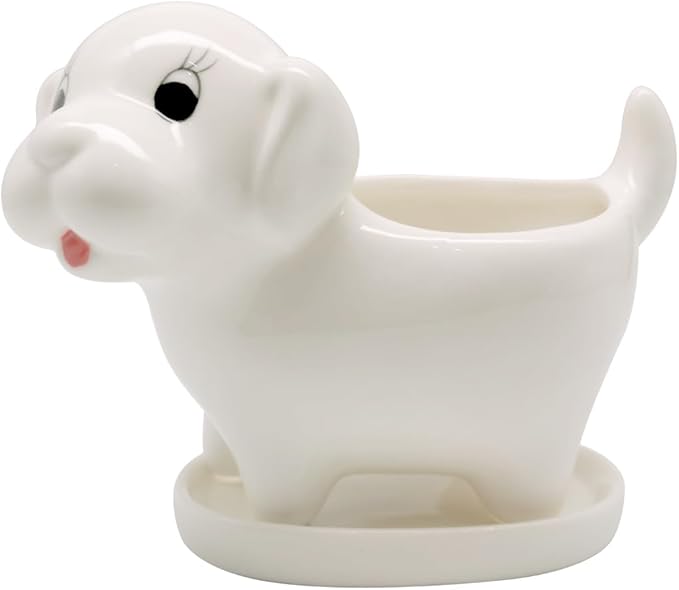 DIYOMR Cute Animal Planter Cow Dog Shaped Funny Small Succulent Pot White Ceramic Plant Pot with Tray for Mini Plants Flowers Cactus, Smooth Ceramic - Plants Not Included (Dog)
