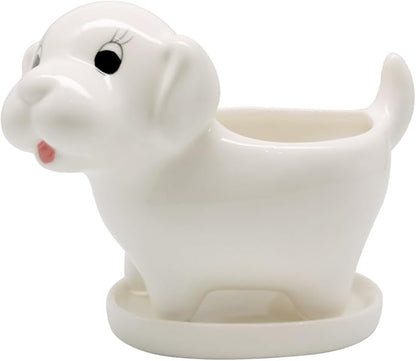 DIYOMR Cute Animal Planter Cow Dog Shaped Funny Small Succulent Pot White Ceramic Plant Pot with Tray for Mini Plants Flowers Cactus, Smooth Ceramic - Plants Not Included (Dog)