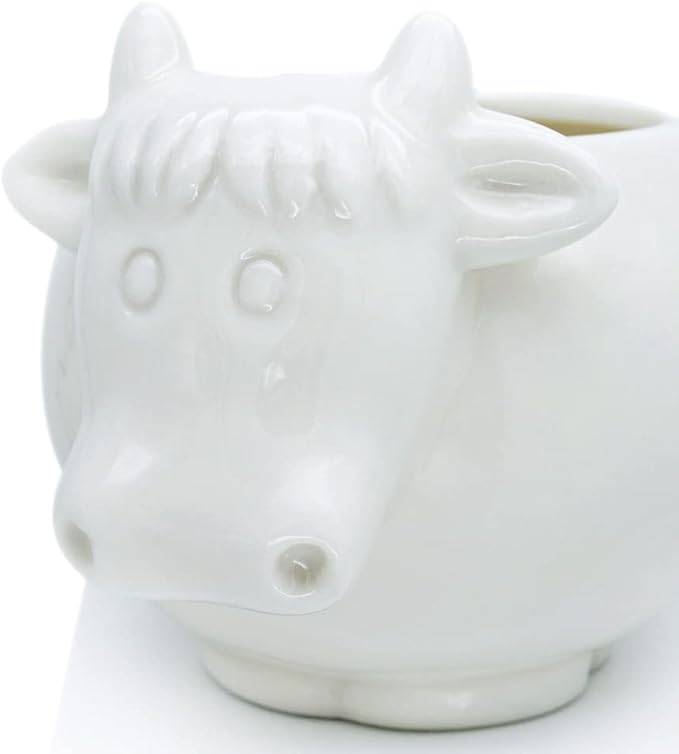 GeLive White Cow Planter, Cute Cartoon Plant Pot, Small Ceramic Succulent Pot, Fun Air Plant Holder, Pencil Holder Brush Organizer Animal Tabletop Decor Indoor Mini Cow Figurines Statue Funny Gift