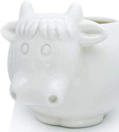 GeLive White Cow Planter, Cute Cartoon Plant Pot, Small Ceramic Succulent Pot, Fun Air Plant Holder, Pencil Holder Brush Organizer Animal Tabletop Decor Indoor Mini Cow Figurines Statue Funny Gift