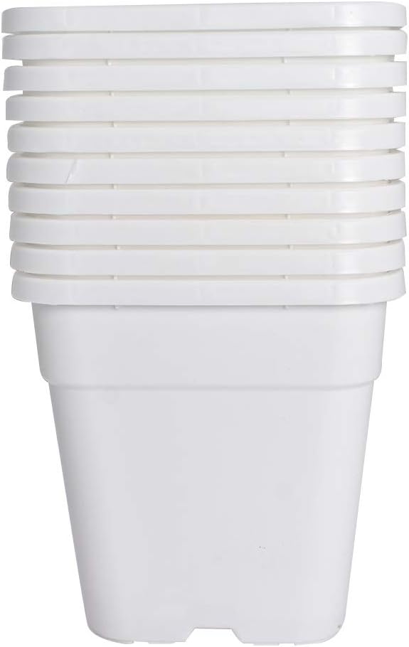 Plant Nursery Pot 10-Pack 1 Gallon Square Plastic Garden Planter Pots Flower Seedling Injection Molded Container Seed Starting Pot Set for Indoor Outdoor Plants Seedlings Vegetables White