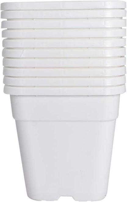 Plant Nursery Pot 10-Pack 1 Gallon Square Plastic Garden Planter Pots Flower Seedling Injection Molded Container Seed Starting Pot Set for Indoor Outdoor Plants Seedlings Vegetables White