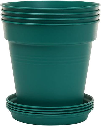 Mintra Home Garden Pots 4pk - Flowers, Herbs, Plants, Indoor, Outdoor, Colorful, Wholesale, Bulk (Forest Green, 13cm Diameter (5in))