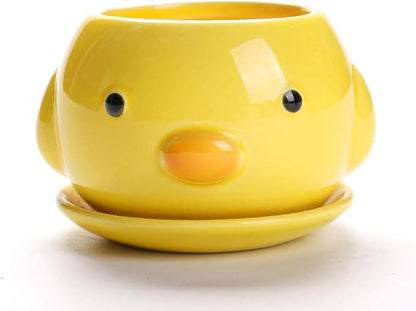 Gaolinci Cute Animal Shaped Ceramic Succulent Cactus Flower Pots with Tray (Plant Not Included) (Small, Duck)