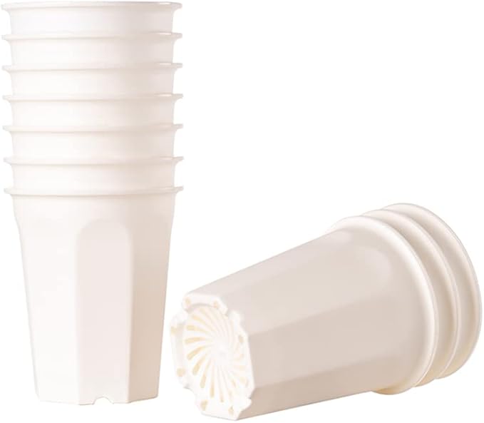 BangQiao 10 Pack 5.30 Inch White Plastic Deep Nursery Pot and Seedling Planter for Succulent, Cutting, Transplanting