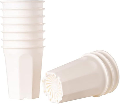 BangQiao 10 Pack 5.30 Inch White Plastic Deep Nursery Pot and Seedling Planter for Succulent, Cutting, Transplanting