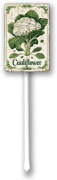 Uptell Vintage Vegetable Signs for Garden with Stake Cauliflower Yard Sign Vegetable Garden Label Stakes Plant Markers for Outdoor Plants Waterproof 8.8x7inch