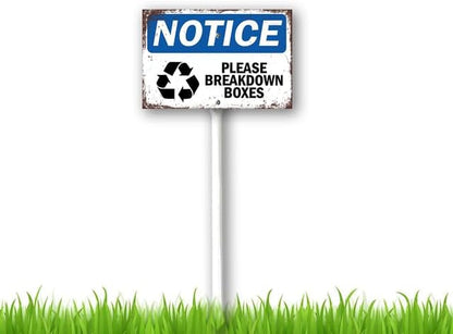 8 x 12 inch Notice Sign - Please Breakdown Boxes Yard Sign Stakes Outdoor Lawn Yard Signs