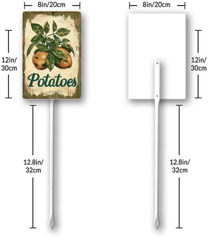 Uptell Vintage Vegetable Signs for Garden with Stake Potatoes Yard Sign Vegetable Garden Label Stakes Plant Markers for Outdoor Plants Waterproof 8x12inch