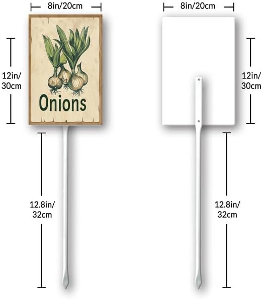 Uptell Vintage Vegetable Signs for Garden with Stake Onions Yard Sign Vegetable Garden Label Stakes Plant Markers for Outdoor Plants Waterproof 8x12inch