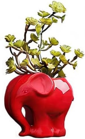 Cute Animal Elephant Shaped Ceramic Succulent Cactus Air Plant Flower Pots Planters-Plant Not Included (4" Red)