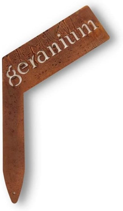 Planter Size Small Metal Garden Plant Vegetable Flower or Herb Markers 13.5 Inches Tall (geranium, Naturally Rusted)