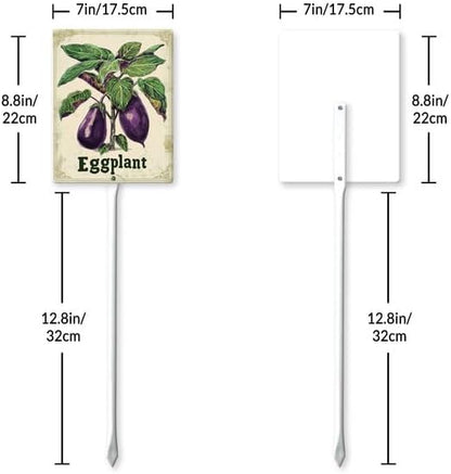 Uptell Vintage Vegetable Signs for Garden with Stake Eggplant Yard Sign Vegetable Garden Label Stakes Plant Markers for Outdoor Plants Waterproof 8.8x7inch