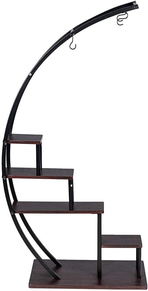 GDLF5 Tier Metal Plant Stand Creative Half Moon Shape Ladder Flower Pot Stand Rack for Home Patio Lawn Garden Balcony Holder Black (1 Pack)