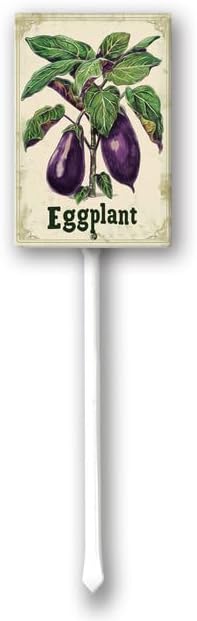 Uptell Vintage Vegetable Signs for Garden with Stake Eggplant Yard Sign Vegetable Garden Label Stakes Plant Markers for Outdoor Plants Waterproof 8.8x7inch