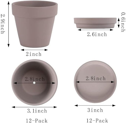 Yishang 12-Pack Grey Terra Cotta Pots with Saucer, 3-Inch, Great for Indoor Plants, Crafts, Wedding Favors