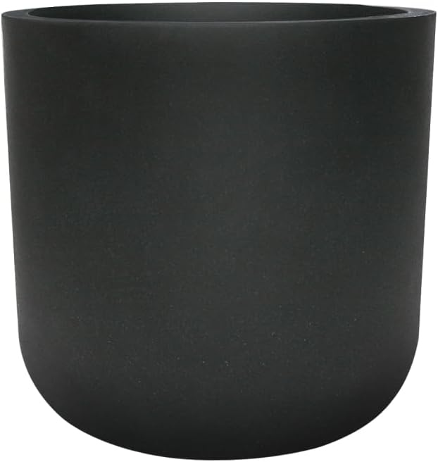 11 Inch Modern Cylinder Planter, Lightweight Weather & UV Resistant Plastic Plant Pot with Drainage Hole & Rubber Plug, Indoor Outdoor Flower Pot for Home, Garden & Office, Fits Monstera, Coal Black