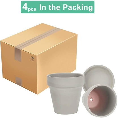 vensovo 6 Inch Grey Terracotta & Clay Pots for Plant with Saucer - 4 Pack Medium Terra Cotta Planter with Drainage Hole, Flowerpot for Indoor Outdoor Plants, Crafts, Wedding Favor