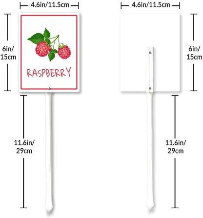 Raspberry Marker Yard Sign with Stakes 4.6in×6in, Aluminum Garden Signs, Garden Plant Markers Garden Potted Plants Labels for Vegetable Flowers Funny Garden Stakes Decorations