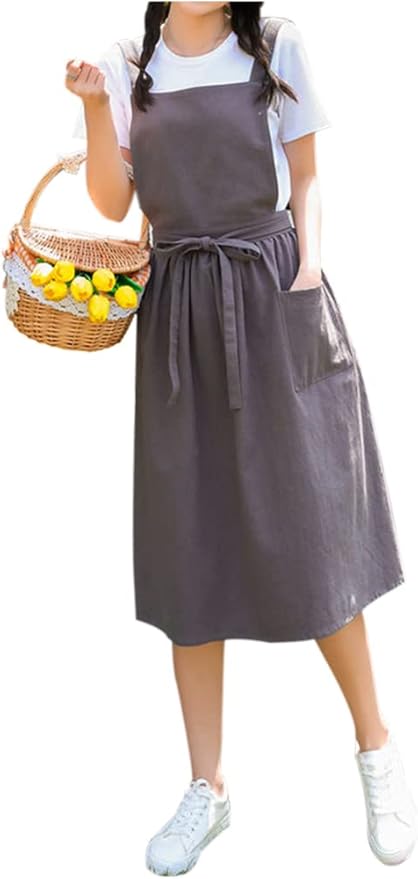 Cute Retro Cotton Linen X-Back Aprons Home Kitchen Garden Art Painting Pinafore Florist Shop Overalls