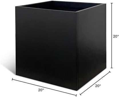 Galvanized Steel Planter Box Black Metal Planter 20Inch Large Square Indoor Outdoor Planters Cube Steel Heavy Duty Flower Pot Powder Coating Modern Commercial Residential for Patio, Deck, Yard, Garden