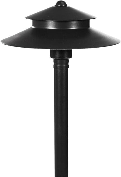 VOLT Stratum Black Brass Two-Tier Path & Area Light (9" Shade, 25" Tall) for Low Voltage Landscape Lighting on Outdoor Pathway, Walkway, Garden, Driveway or Patio