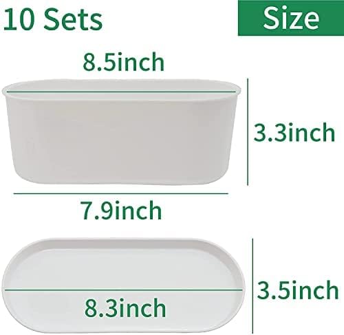 10-Pack White Herb Planter Box with Drip Trays, 8.5 Inch Small Oval Window Planters for Kitchen Sill, Indoor Outdoor, Perfect for Basil, Mint, Succulents, Flowers